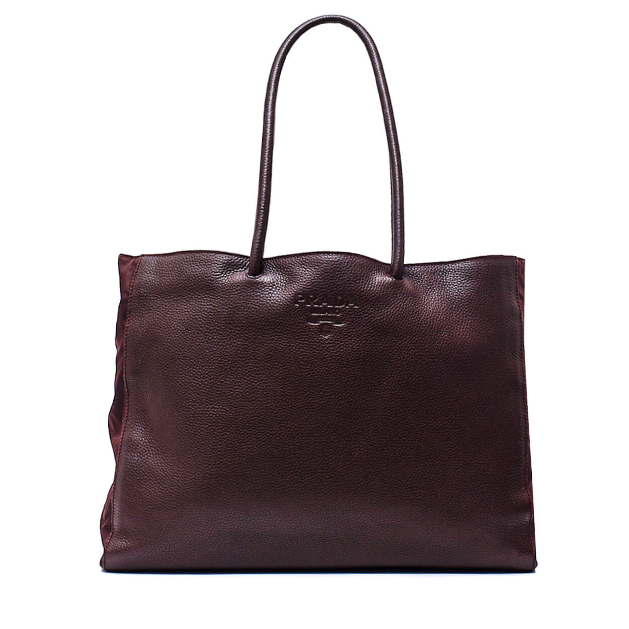 Prada - Brown Grained Leather & Nylon Tote Bag